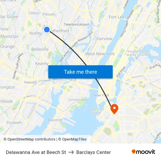 Delawanna Ave at Beech St to Barclays Center map