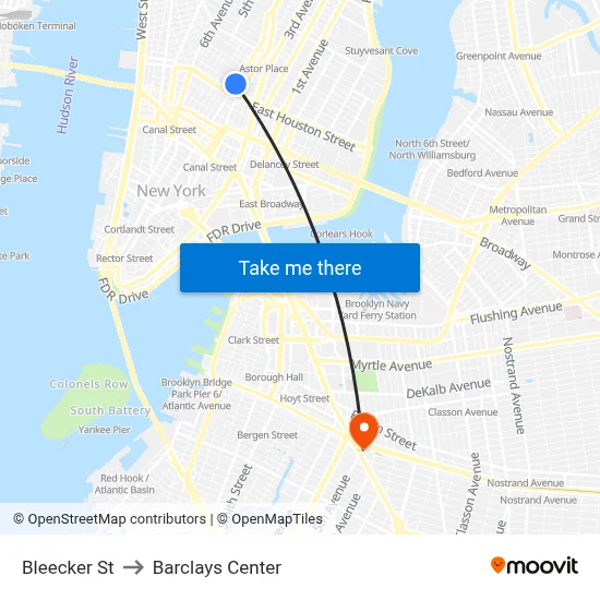 Bleecker St, New York, NY 10012 to Barclays Center map