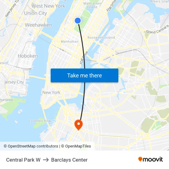 Central Park W to Barclays Center map