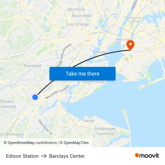 Edison Station to Barclays Center map
