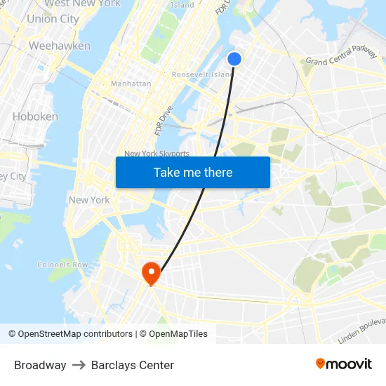 Broadway to Barclays Center map