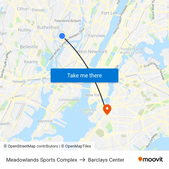 Meadowlands Sports Complex to Barclays Center map