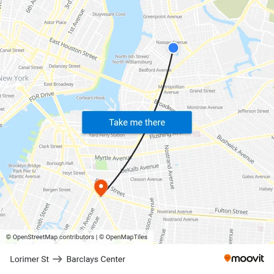 Lorimer St to Barclays Center map