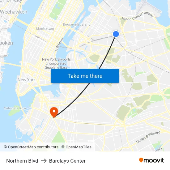Northern Blvd, Woodside, NY 11377 to Barclays Center map
