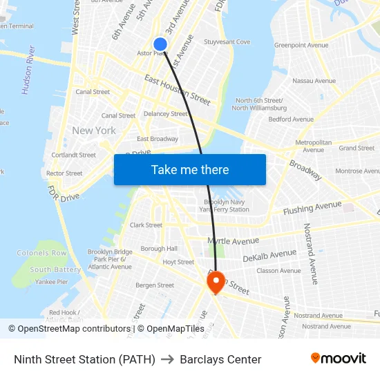 Ninth Street Station (PATH) to Barclays Center map