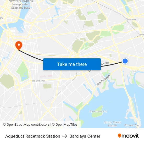 Aqueduct Racetrack Station to Barclays Center map
