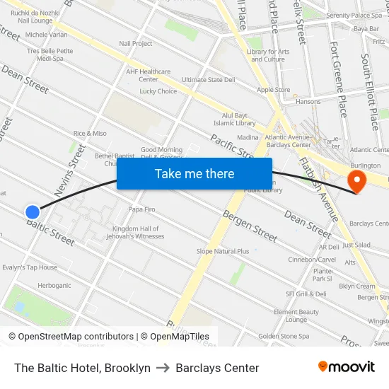 The Baltic Hotel, Brooklyn to Barclays Center map