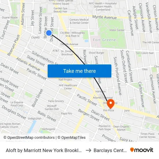 Aloft by Marriott New York Brooklyn to Barclays Center map