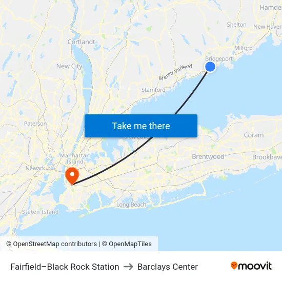Fairfield–Black Rock Station to Barclays Center map