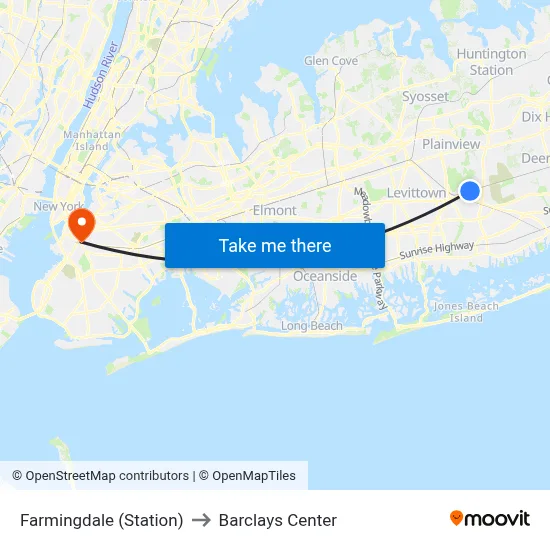 Farmingdale (Station) to Barclays Center map