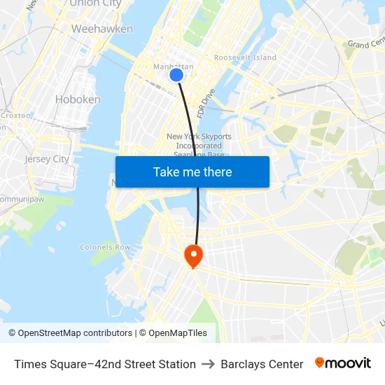 Times Square–42nd Street Station to Barclays Center map