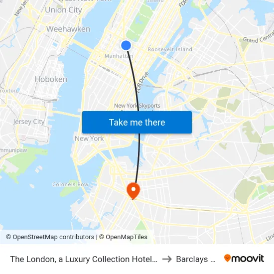 The London, a Luxury Collection Hotel, New York City to Barclays Center map