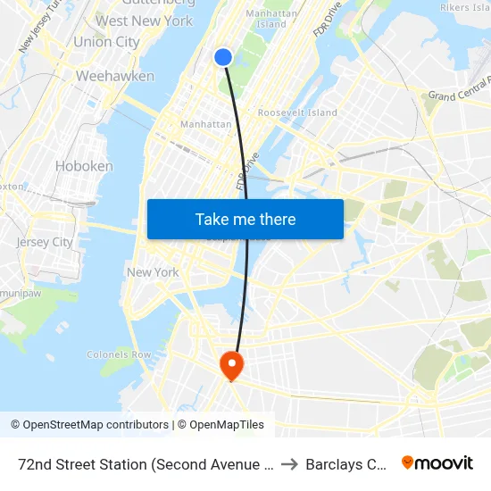 72nd Street Station (Second Avenue Subway) to Barclays Center map