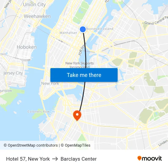 Hotel 57, New York to Barclays Center map