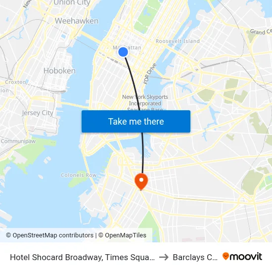 Hotel Shocard Broadway, Times Square, New York to Barclays Center map