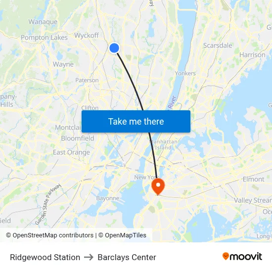 Ridgewood Station to Barclays Center map