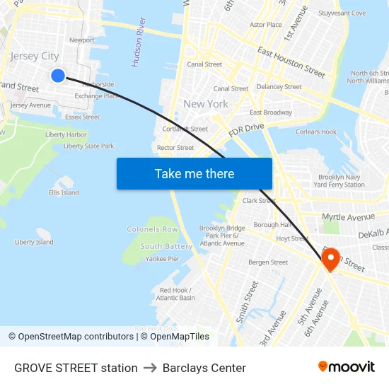 GROVE STREET station to Barclays Center map