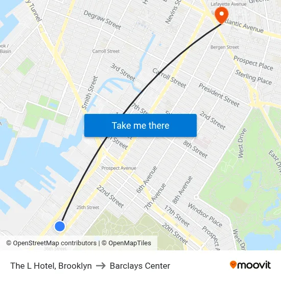 The L Hotel, Brooklyn to Barclays Center map