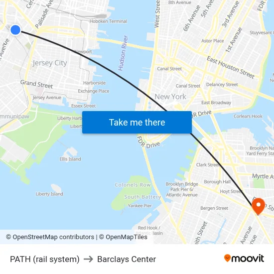 PATH (rail system) to Barclays Center map