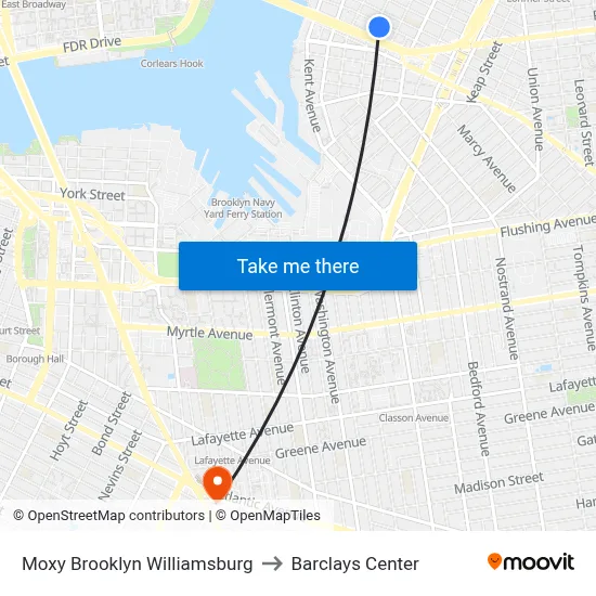Moxy Brooklyn Williamsburg to Barclays Center map