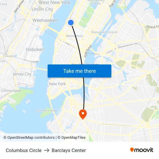 Columbus Circle to Barclays Center map