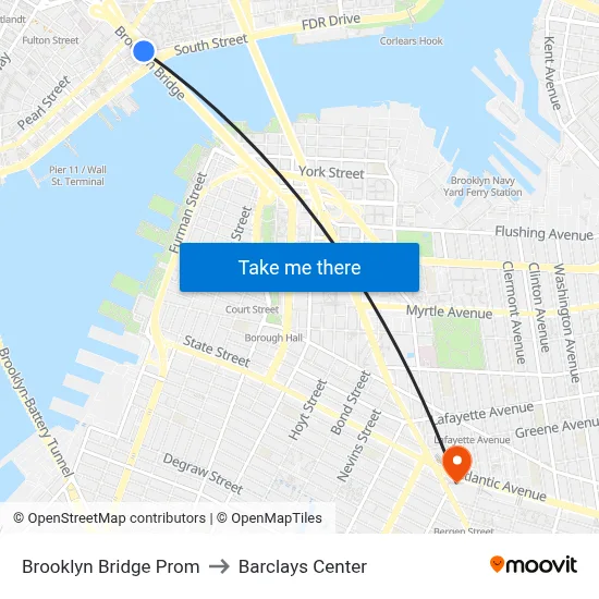 Brooklyn Bridge Prom to Barclays Center map