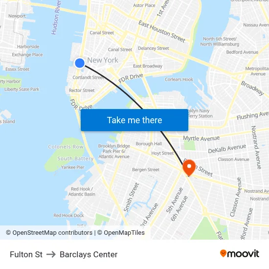 Fulton St to Barclays Center map