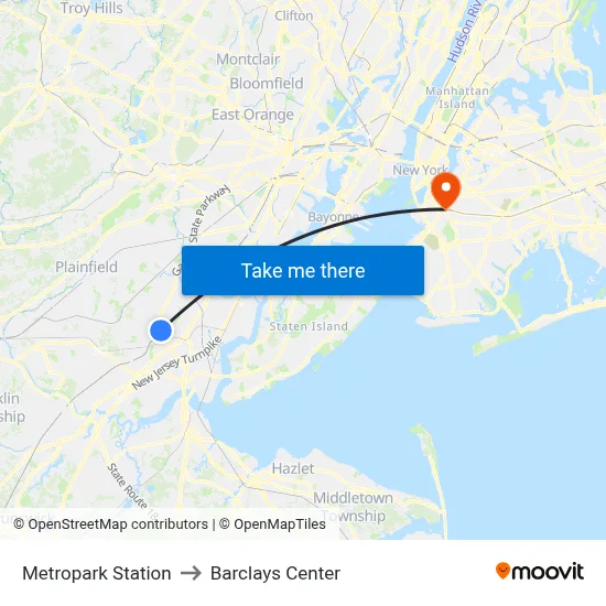 Metropark Station to Barclays Center map