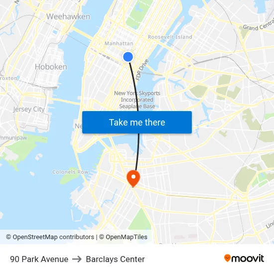 90 Park Avenue to Barclays Center map