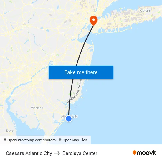 Caesars Atlantic City to Barclays Center map