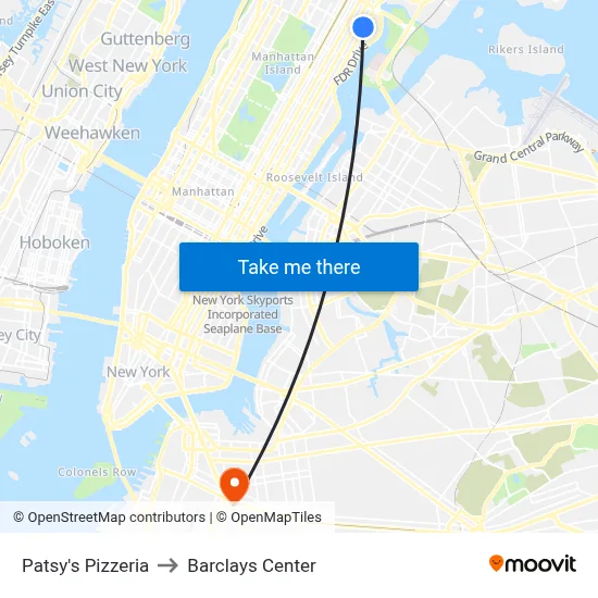 Patsy's Pizzeria to Barclays Center map
