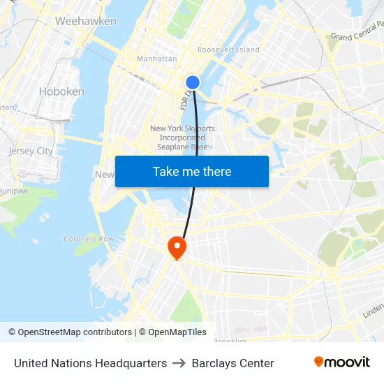 United Nations Headquarters to Barclays Center map