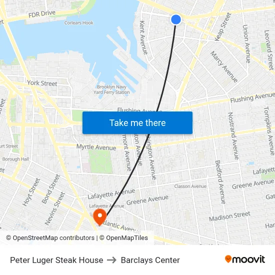Peter Luger Steak House to Barclays Center map