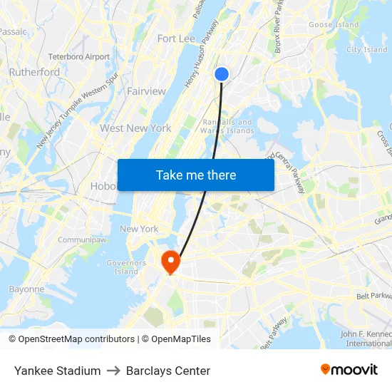 Yankee Stadium to Barclays Center map
