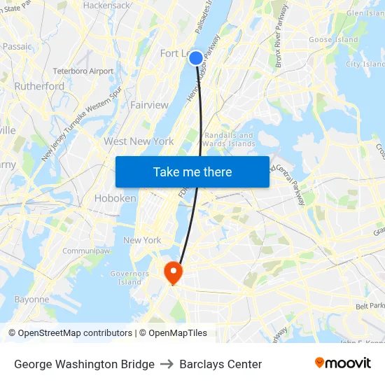 George Washington Bridge to Barclays Center map