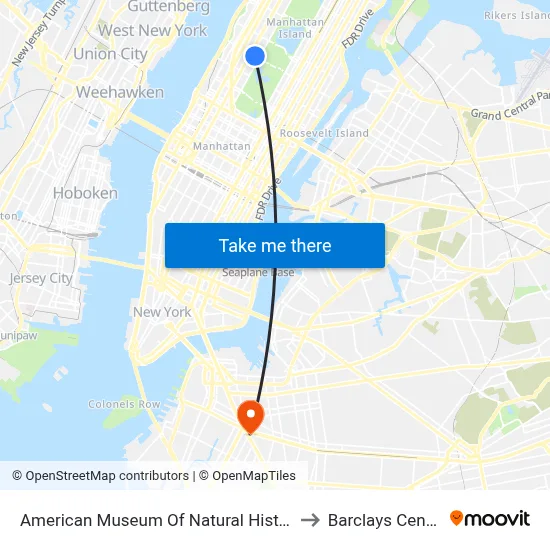 American Museum Of Natural History to Barclays Center map