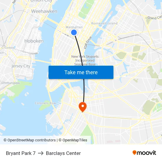 Bryant Park 7 to Barclays Center map