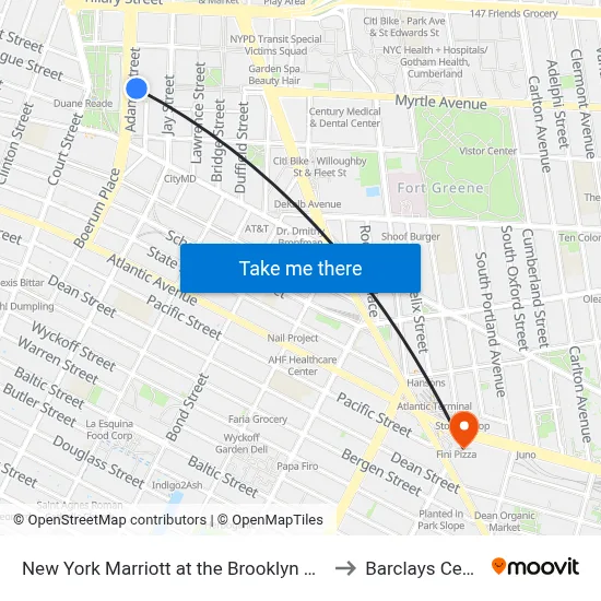 New York Marriott at the Brooklyn Bridge to Barclays Center map