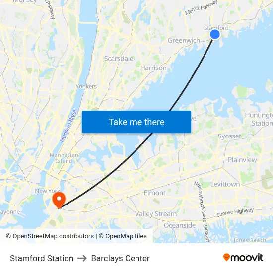 Stamford Station to Barclays Center map