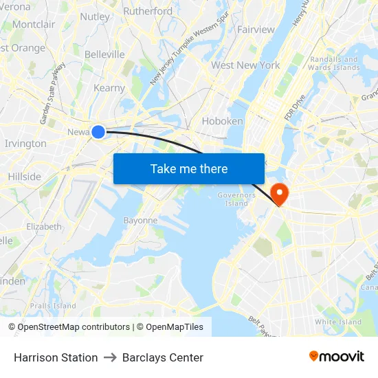 Harrison Station to Barclays Center map