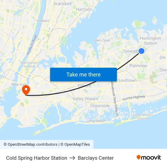 Cold Spring Harbor Station to Barclays Center map