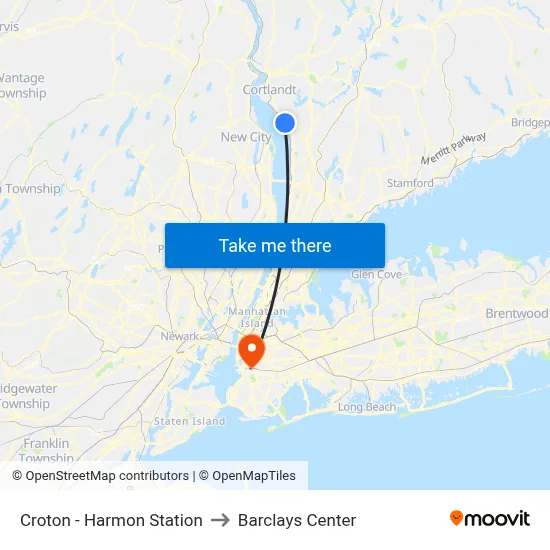 Croton - Harmon Station to Barclays Center map