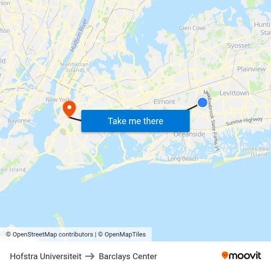 Hofstra Universiteit to Barclays Center map