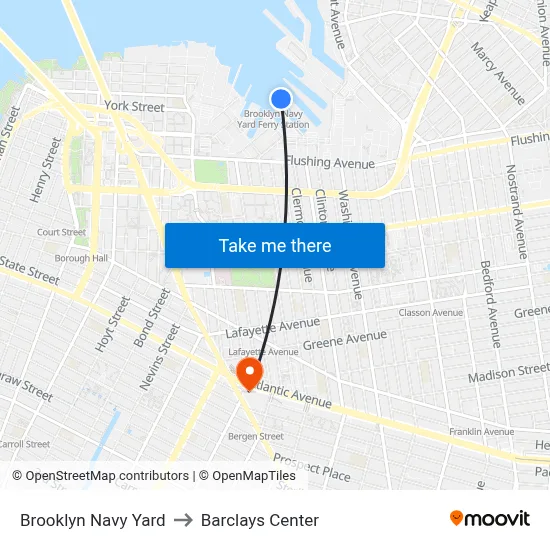 Brooklyn Navy Yard to Barclays Center map