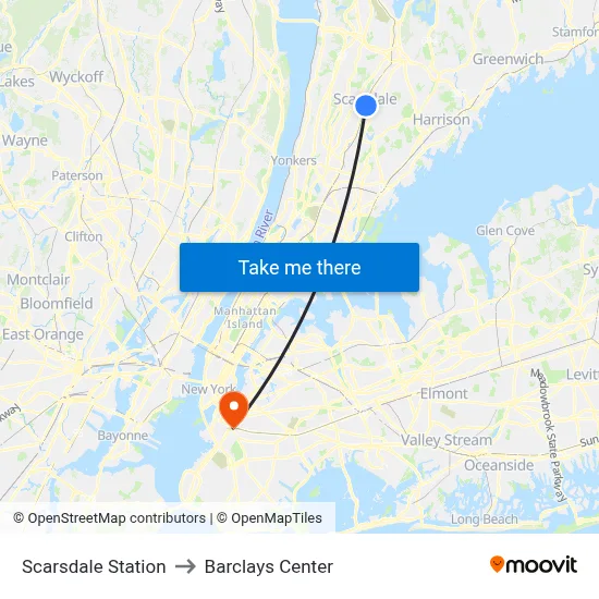Scarsdale Station to Barclays Center map