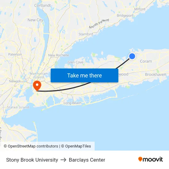 Stony Brook University to Barclays Center map