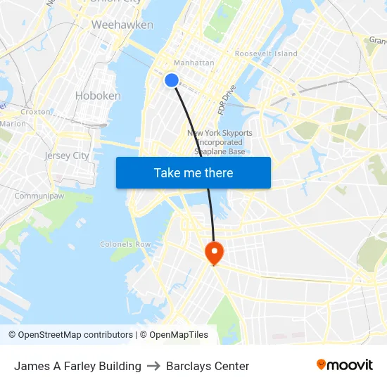 James A Farley Building to Barclays Center map