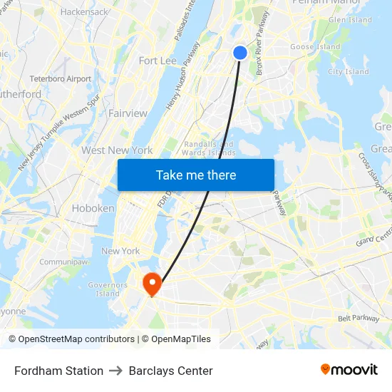 Fordham Station to Barclays Center map