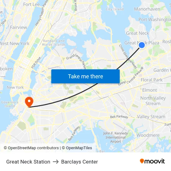 Great Neck Station to Barclays Center map
