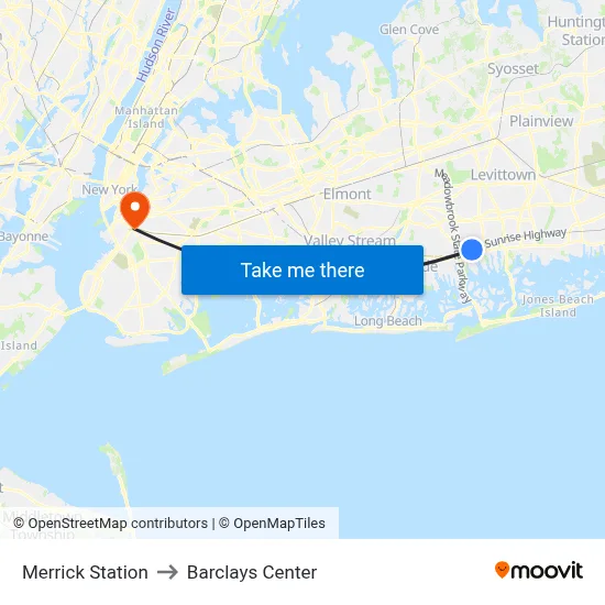 Merrick Station to Barclays Center map